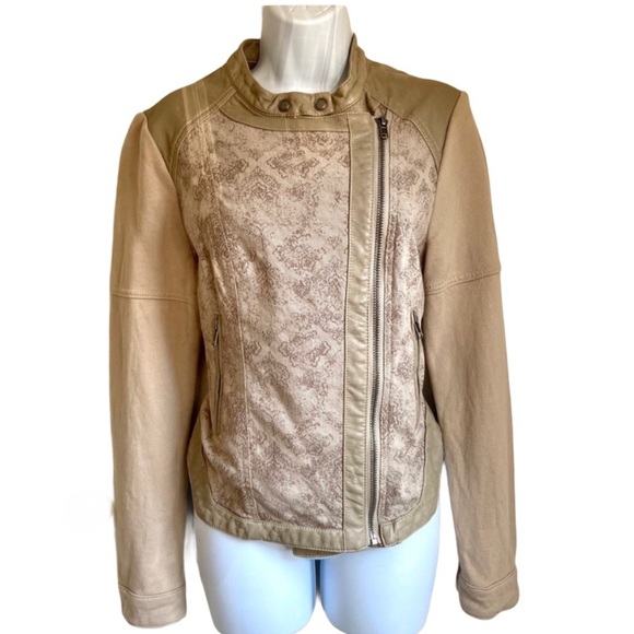 Free People Khaki Jacquared Vegan Moto Jacket - Picture 2 of 7